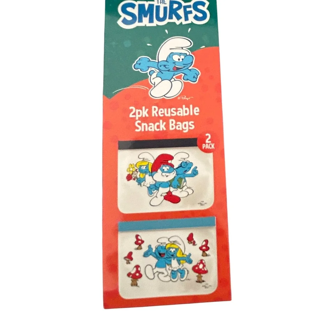 The Smurfs Reusable Snack Bags 2pk x2 and Toast Stamp Blue Retro School Lunch